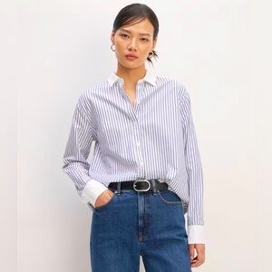 Everlane | Silky Cotton Relaxed Shirt | Blue White Striped Button Down | Size 4